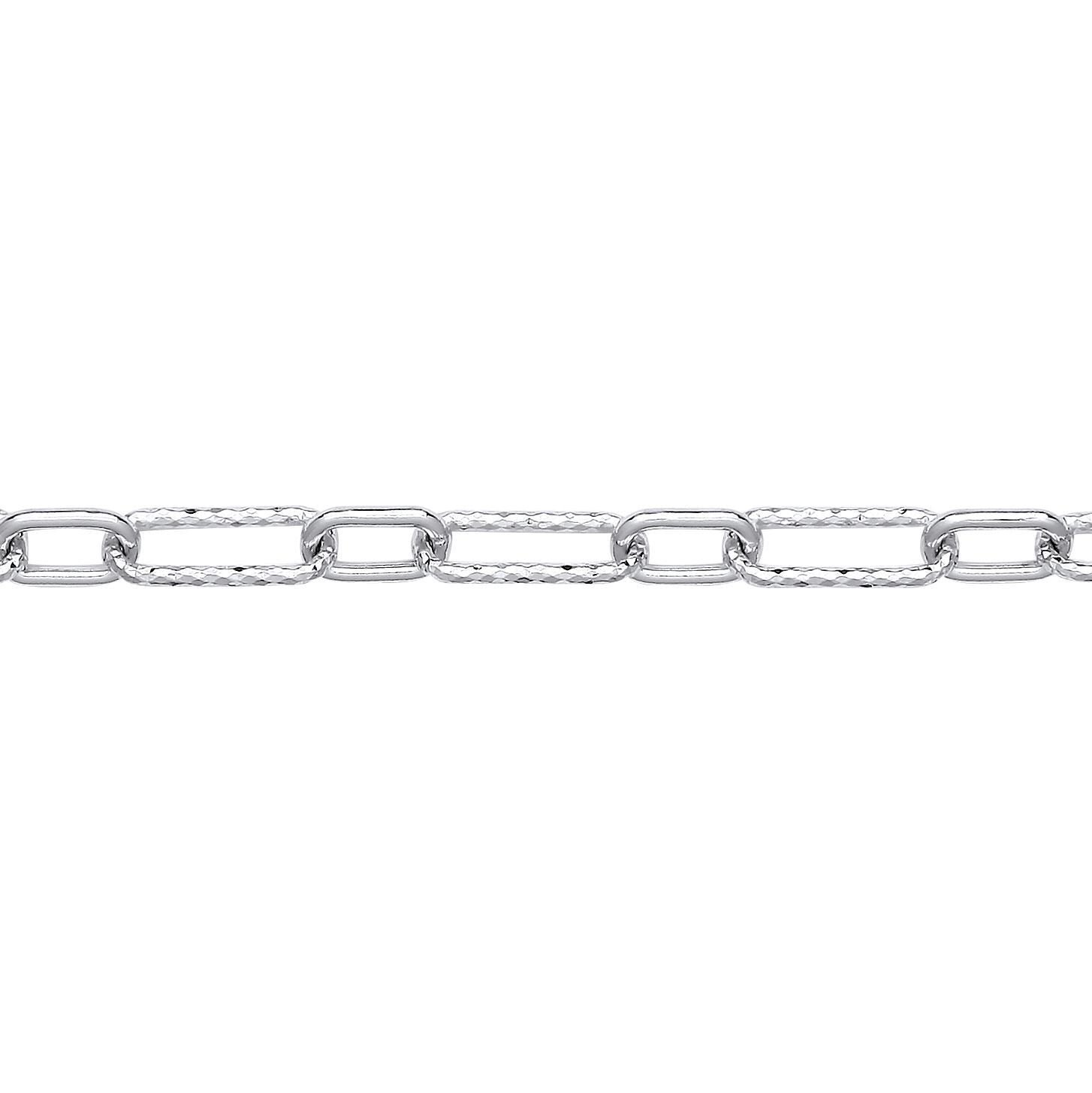 Silver  Hammered Oval Pill Paper Clip Chain Necklace 5mm 20" 50cm - GVK436