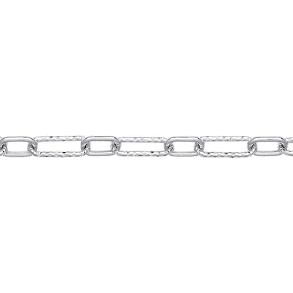 Silver  Hammered Oval Pill Paper Clip Chain Necklace 5mm 20" 50cm - GVK436