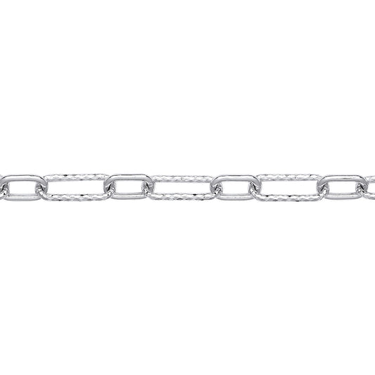 Silver  Hammered Oval Pill Paper Clip Chain Necklace 5mm 20" 50cm - GVK436
