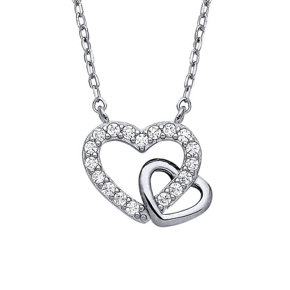 Silver  CZ Lil n Large Double Love Heart Lavalier Necklace 16 + 2" - GVK441