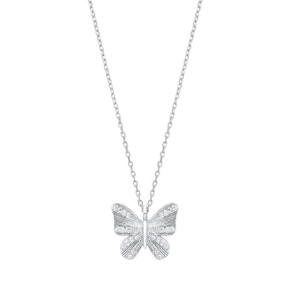 Silver  Graceful Butterfly Pendant Necklace 16" + 2" - GVK442
