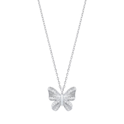 925 Silver  CZ Graceful Butterfly Pendant Necklace 16 + 2 inch - GVK442