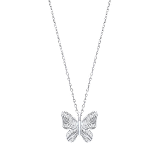 925 Silver  CZ Graceful Butterfly Pendant Necklace 16 + 2 inch - GVK442