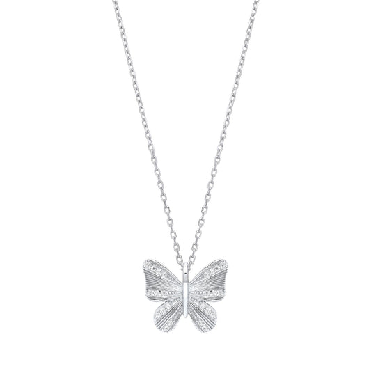 925 Silver  CZ Graceful Butterfly Pendant Necklace 16 + 2 inch - GVK442