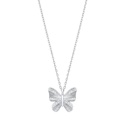 925 Silver  CZ Graceful Butterfly Pendant Necklace 16 + 2 inch - GVK442