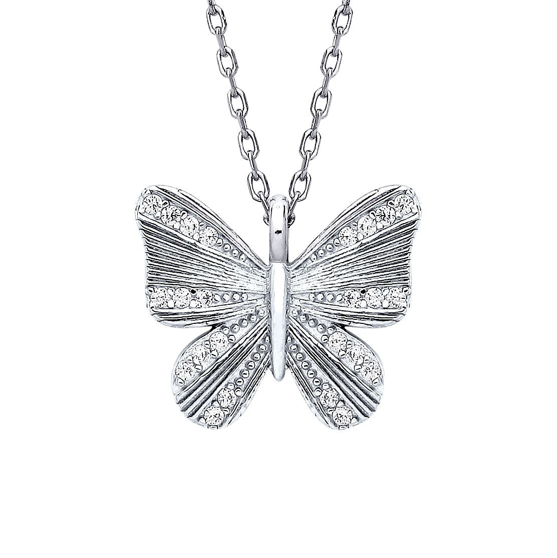 925 Silver  CZ Graceful Butterfly Pendant Necklace 16 + 2 inch - GVK442