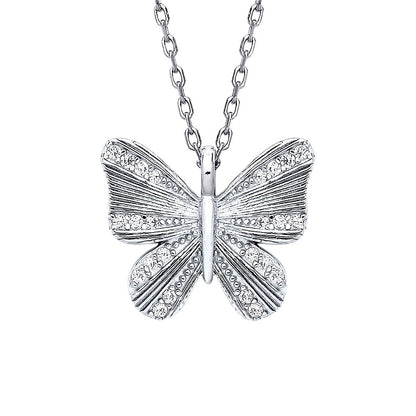 925 Silver  CZ Graceful Butterfly Pendant Necklace 16 + 2 inch - GVK442