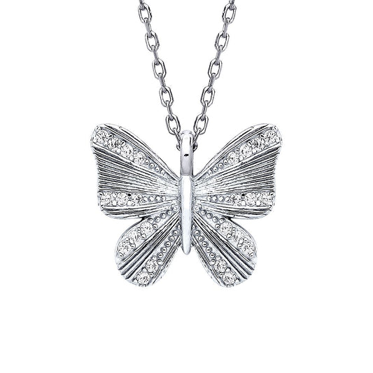 925 Silver  CZ Graceful Butterfly Pendant Necklace 16 + 2 inch - GVK442