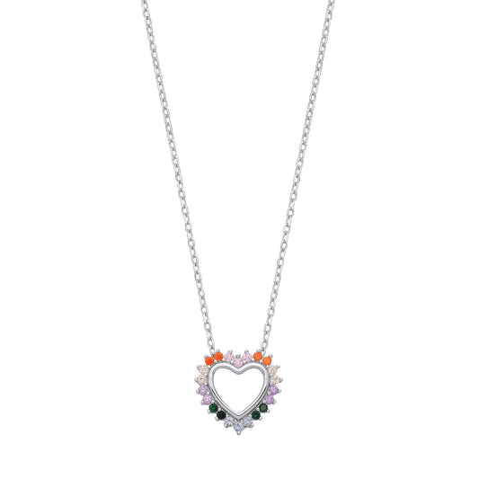 Silver  Rainbow CZ Fiery Spiky Heart Lavalier Necklace 16 + 2" - GVK443