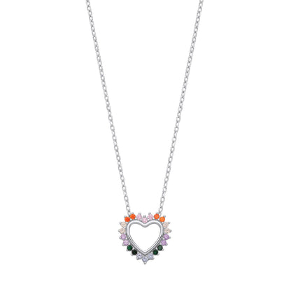 Silver  Rainbow CZ Fiery Spiky Heart Lavalier Necklace 16 + 2" - GVK443