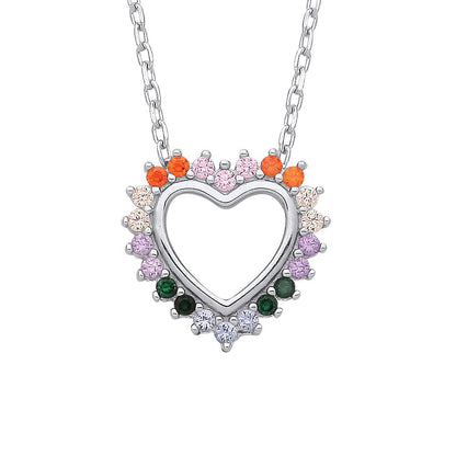 Silver  Rainbow CZ Fiery Spiky Heart Lavalier Necklace 16 + 2" - GVK443