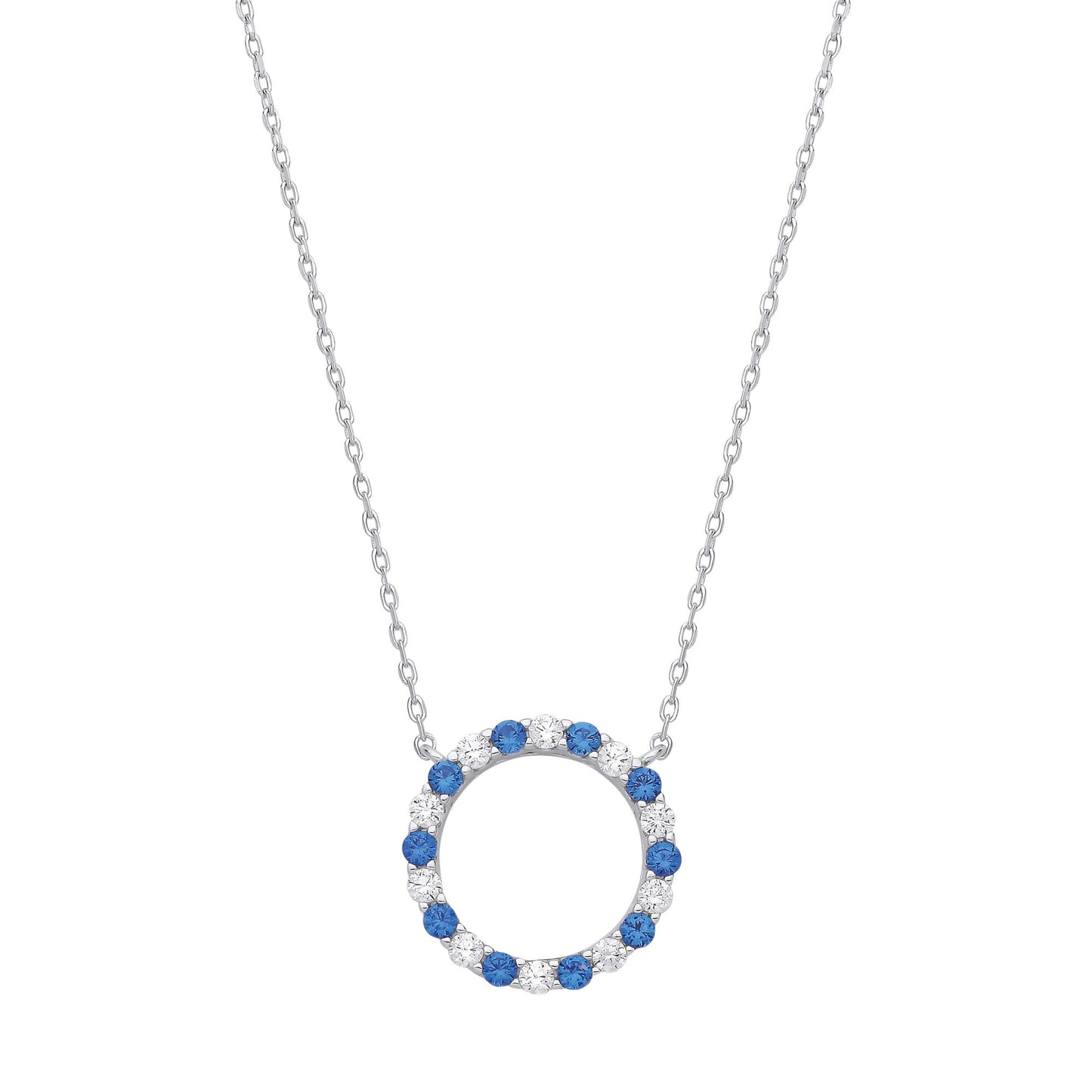 Silver  Blue CZ Alternating Circle of Life Lavalier Necklace 18" - GVK444
