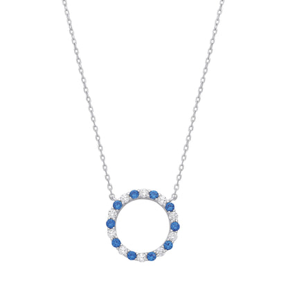 Silver  Blue CZ Alternating Circle of Life Lavalier Necklace 18" - GVK444