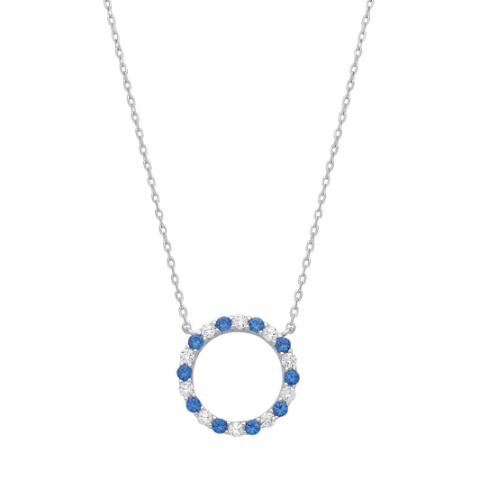 Silver  Blue CZ Alternating Circle of Life Lavalier Necklace 18" - GVK444