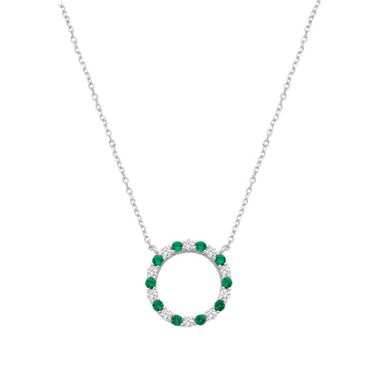 Silver  Green CZ Alternating Circle of Life Lavalier Necklace 18" - GVK444EM