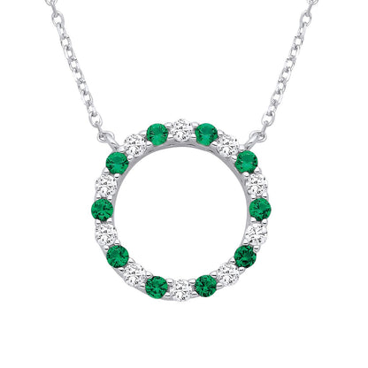 Silver  Green CZ Alternating Circle of Life Lavalier Necklace 18" - GVK444EM