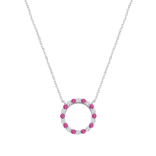 Silver  Red CZ Alternating Circle of Life Lavalier Necklace 18" - GVK444RU