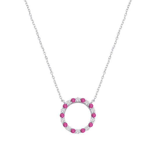 Silver  Red CZ Alternating Circle of Life Lavalier Necklace 18" - GVK444RU