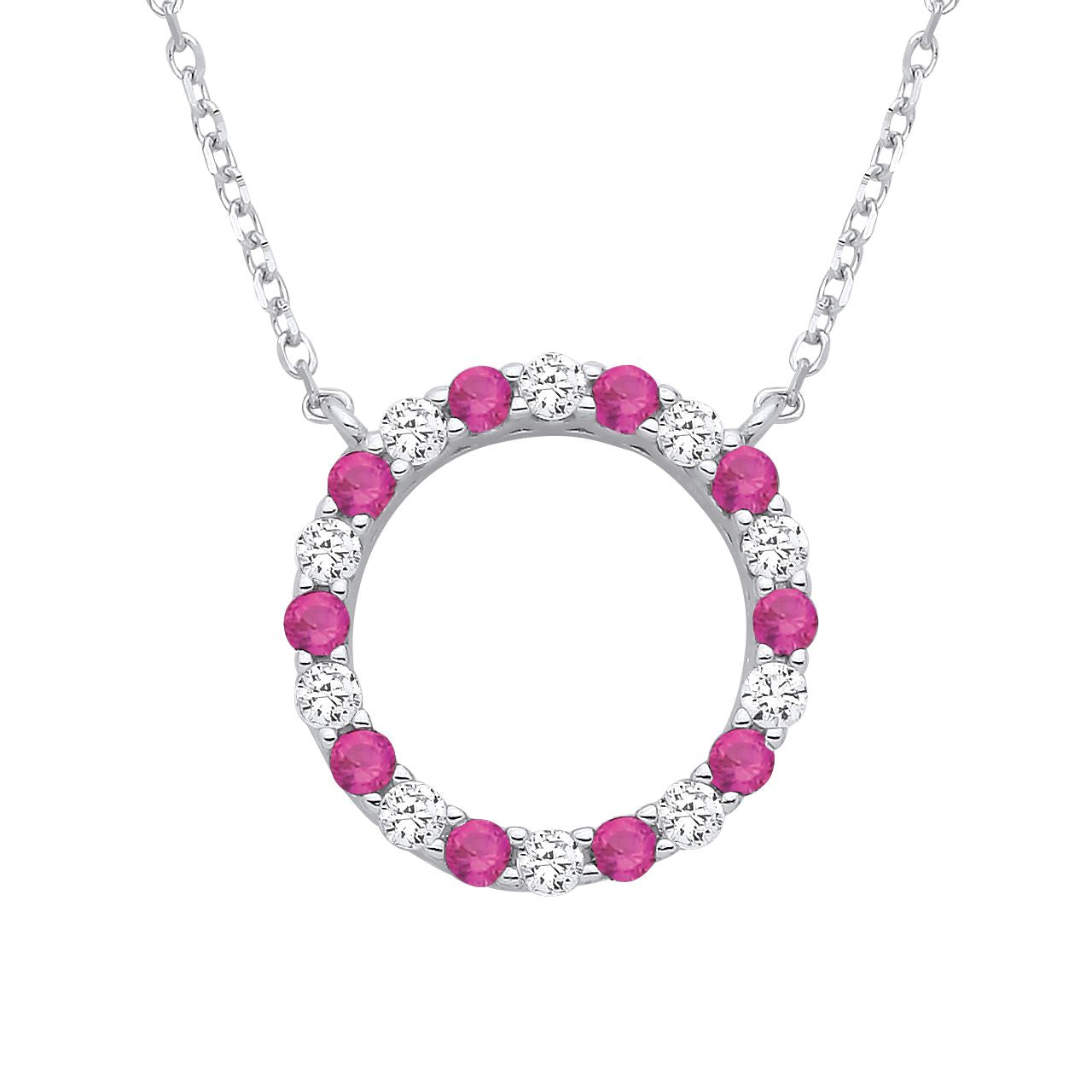 Silver  Red CZ Alternating Circle of Life Lavalier Necklace 18" - GVK444RU