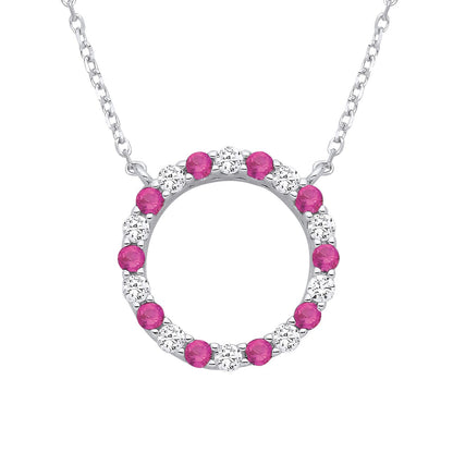 Silver  Red CZ Alternating Circle of Life Lavalier Necklace 18" - GVK444RU