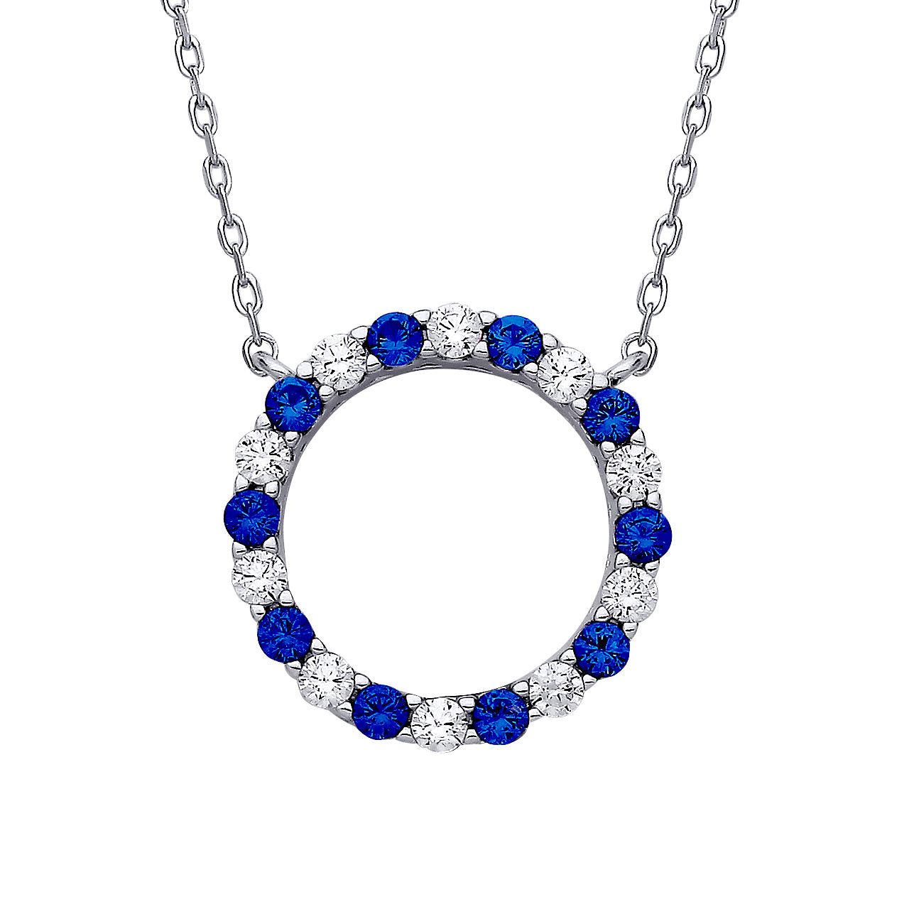 Silver  Blue CZ Alternating Circle of Life Lavalier Necklace 18" - GVK444