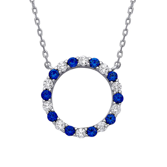 Silver  Blue CZ Alternating Circle of Life Lavalier Necklace 18" - GVK444