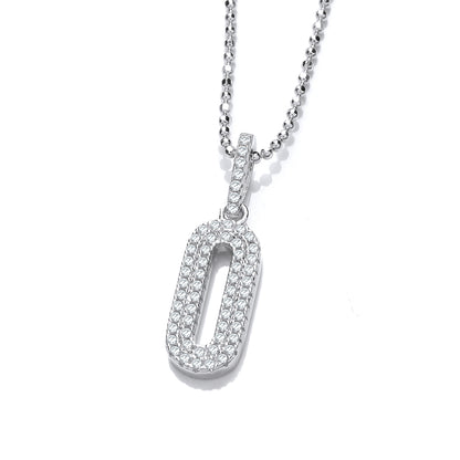 925 Silver  CZ Oval Pill Paperclip Pendant Necklace 16 + 2 inch - GVK445