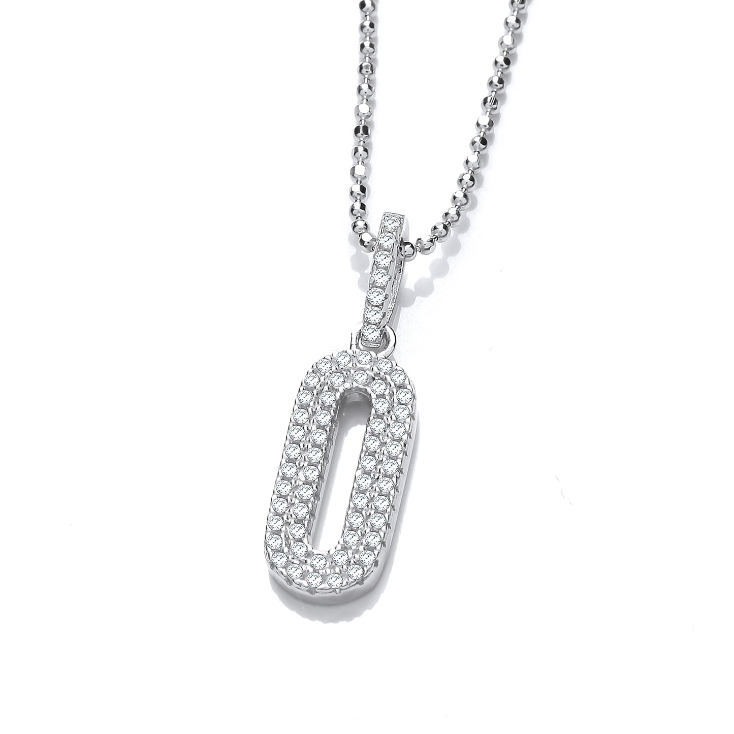 925 Silver  CZ Oval Pill Paperclip Pendant Necklace 16 + 2 inch - GVK445