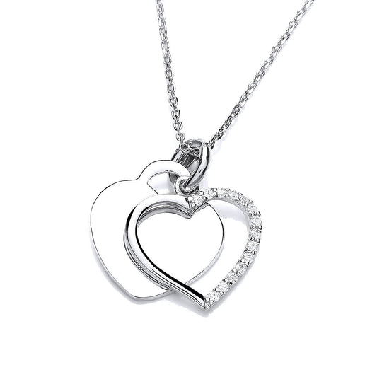 925 Silver  CZ Double Love Heart Tag Pendant Necklace 16 + 2 inch - GVK447