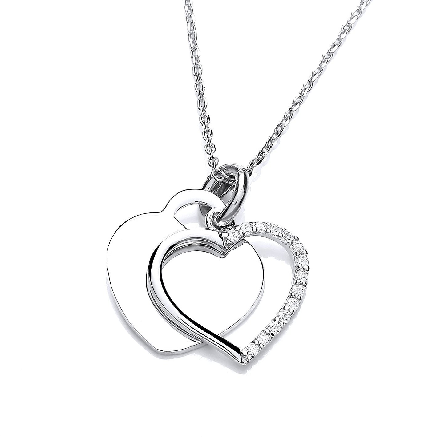 925 Silver  CZ Double Love Heart Tag Pendant Necklace 16 + 2 inch - GVK447