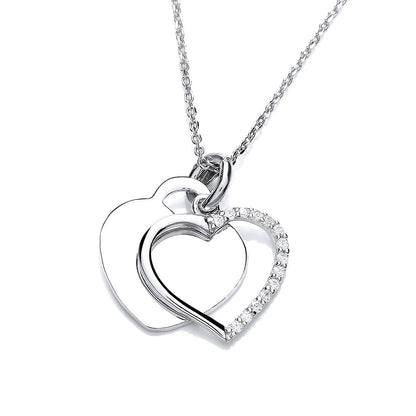 925 Silver  CZ Double Love Heart Tag Pendant Necklace 16 + 2 inch - GVK447