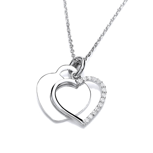 Silver  Double Love Heart Tag Pendant Necklace 16" + 2" - GVK447