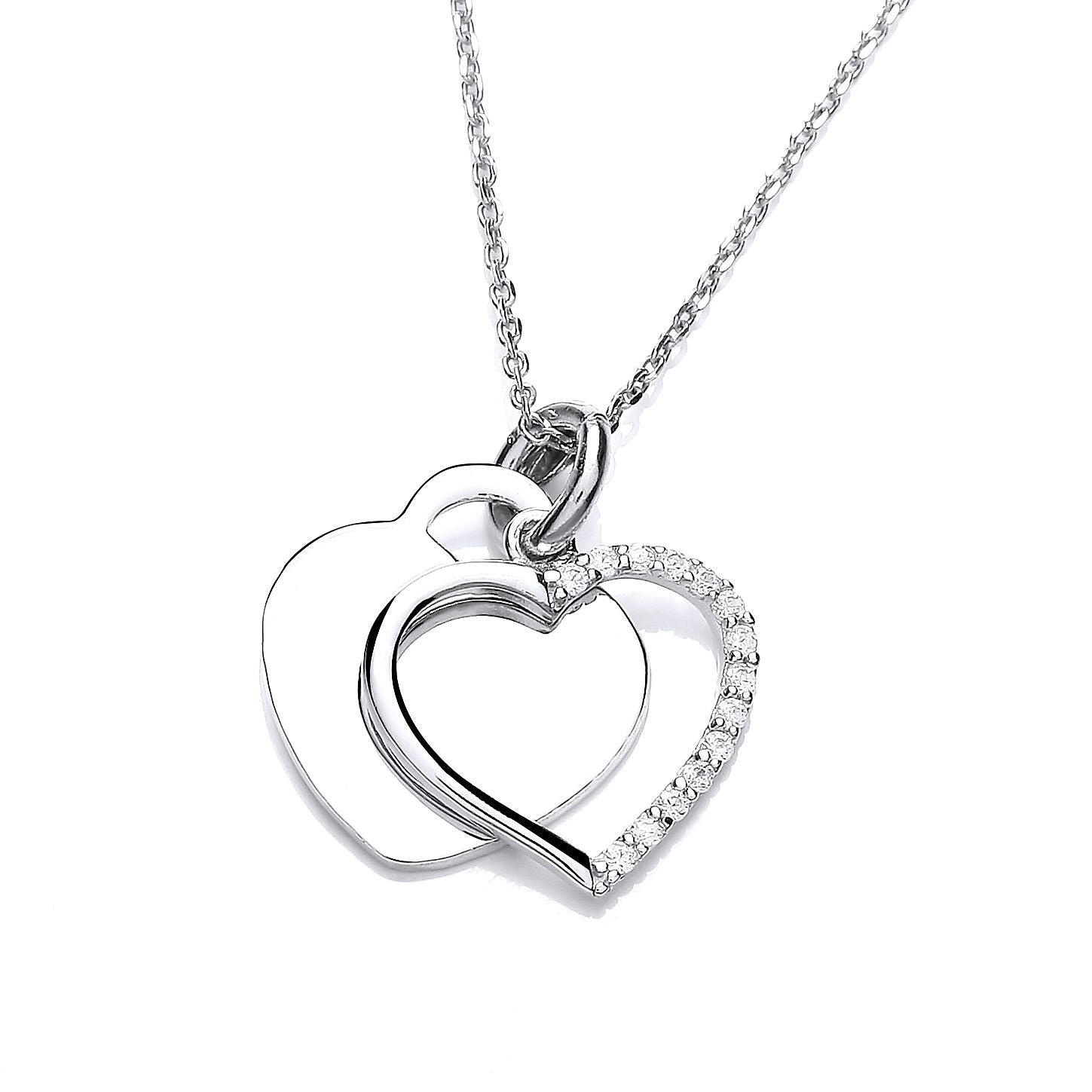 925 Silver  CZ Double Love Heart Tag Pendant Necklace 16 + 2 inch - GVK447