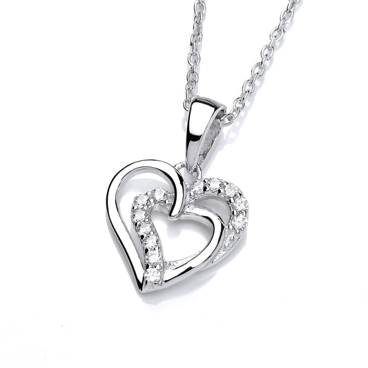 Silver  Entangled Overlapping Love Hearts Pendant Necklace - GVK450