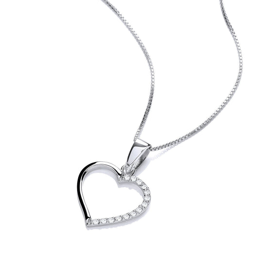Silver  Semi Set Open Love Heart Pendant Necklace 16" + 2" - GVK451