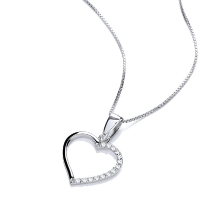 Silver  CZ Semi Set Open Love Heart Pendant Necklace 16 + 2 inch - GVK451