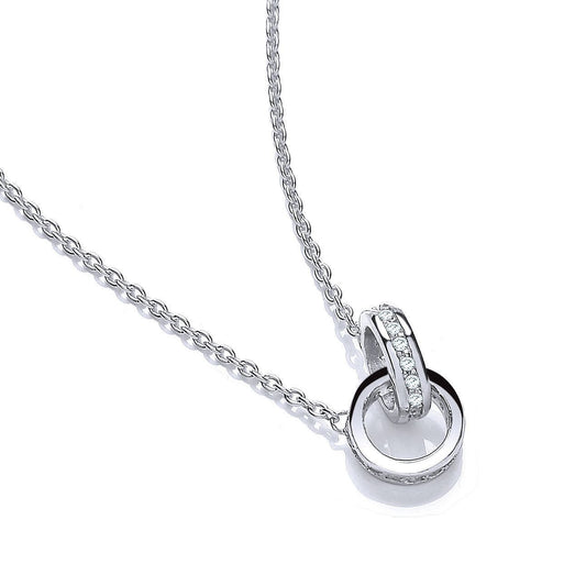 Silver CZ Interlocking Eternity Ring Circles Charm Necklace 18" - GVK452