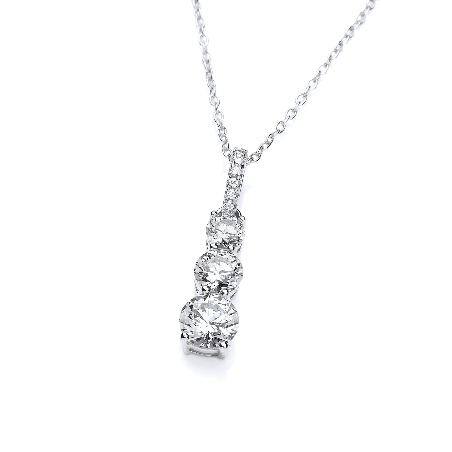 925 Sterling Silver  CZ Graduated Trilogy Pendant Necklace 17 inch - GVK453