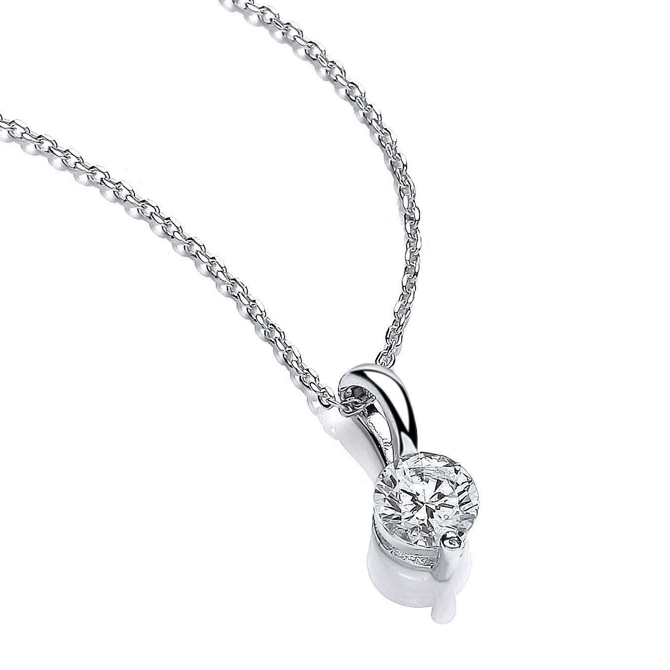 925 Silver  CZ Single Claw 1ct Solitaire Pendant Necklace 17 inch - GVK456