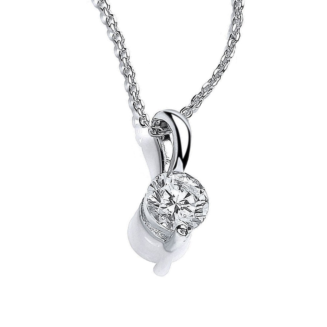 925 Silver  CZ Single Claw 1ct Solitaire Pendant Necklace 17 inch - GVK456