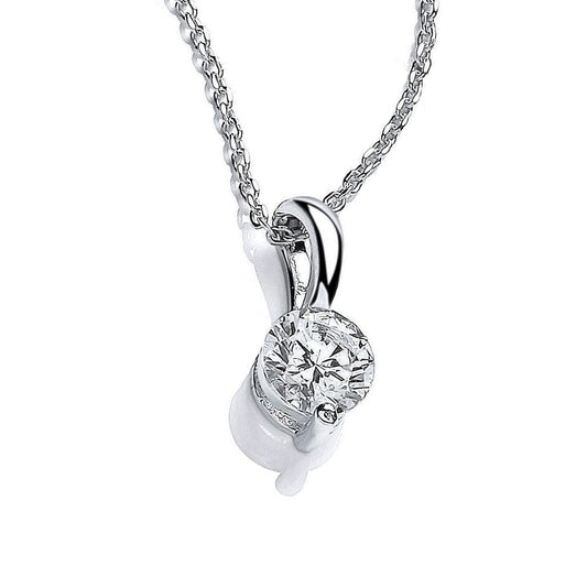 925 Silver  CZ Single Claw 1ct Solitaire Pendant Necklace 17 inch - GVK456