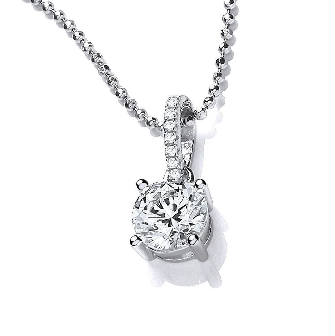 Sterling Silver  CZ 4 Claw 1ct Solitaire Pendant Necklace 17 inch - GVK457
