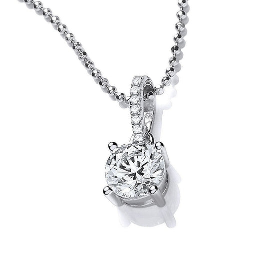 Sterling Silver  CZ 4 Claw 1ct Solitaire Pendant Necklace 17 inch - GVK457