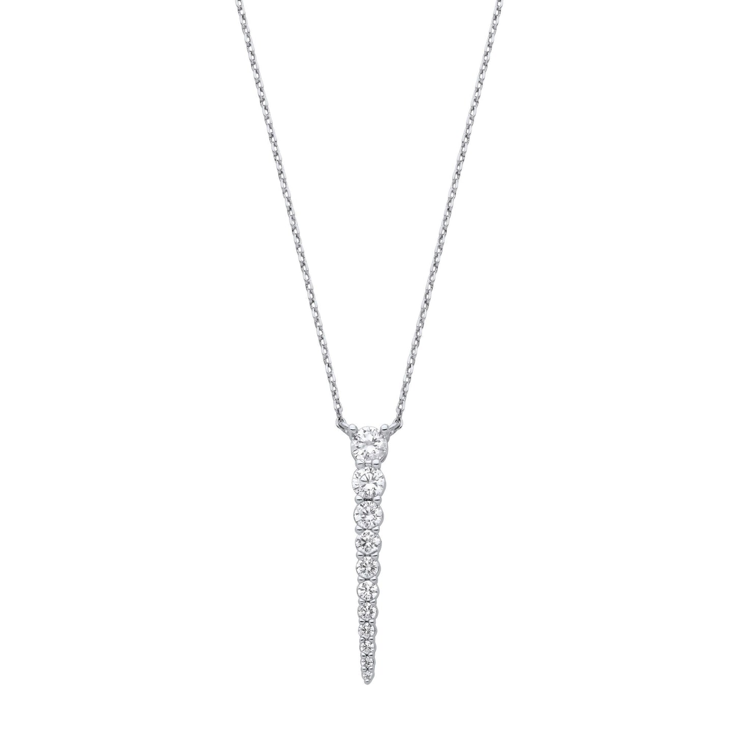 Silver  CZ Graduated 10 Stone Icicle Lavalier Necklace 16 + 2 inch - GVK464