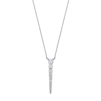Silver  CZ Graduated 10 Stone Icicle Lavalier Necklace 16 + 2 inch - GVK464
