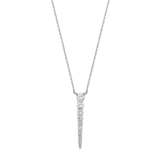 Silver  CZ Graduated 10 Stone Icicle Lavalier Necklace 16 + 2 inch - GVK464