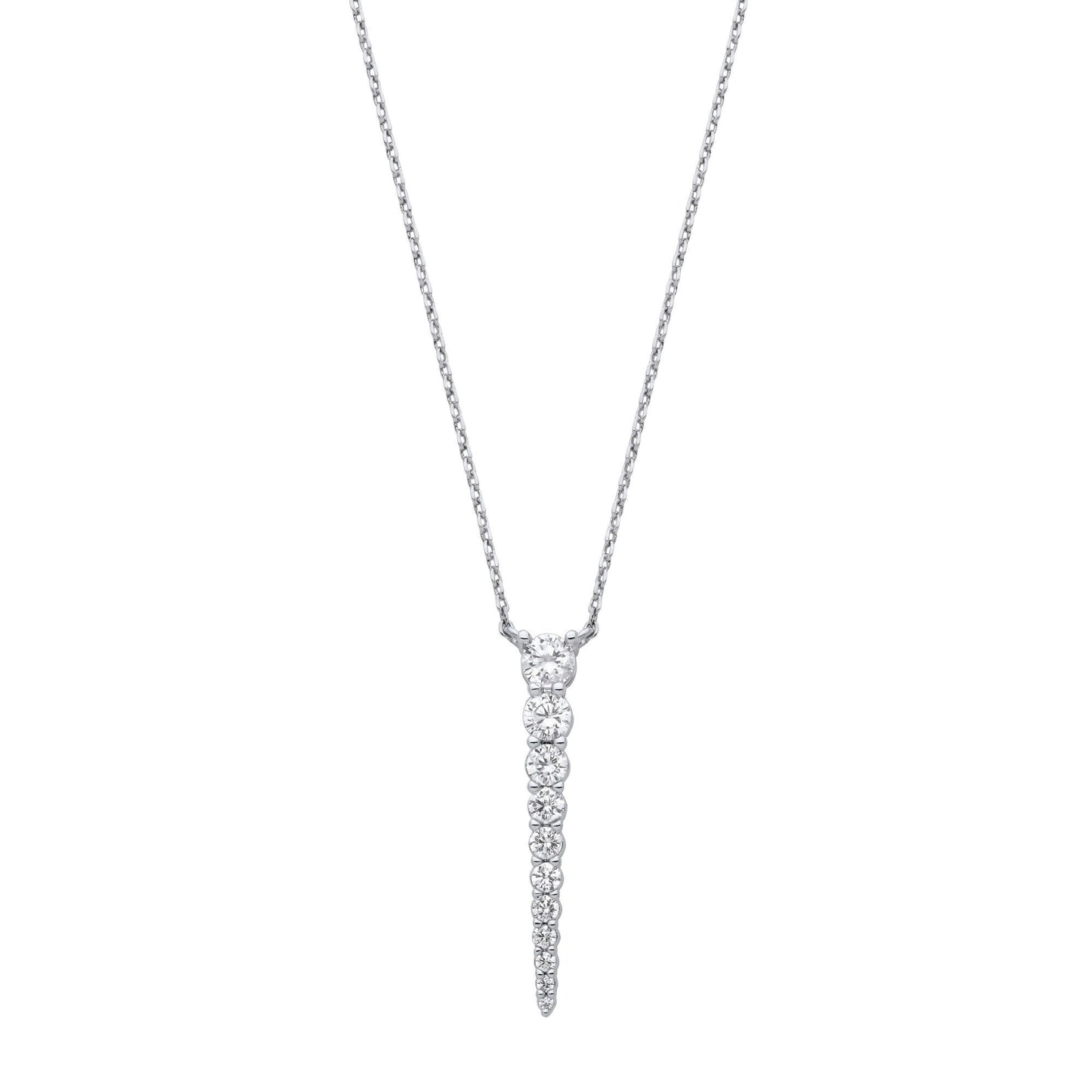 Silver  CZ Graduated 10 Stone Icicle Lavalier Necklace 16 + 2 inch - GVK464