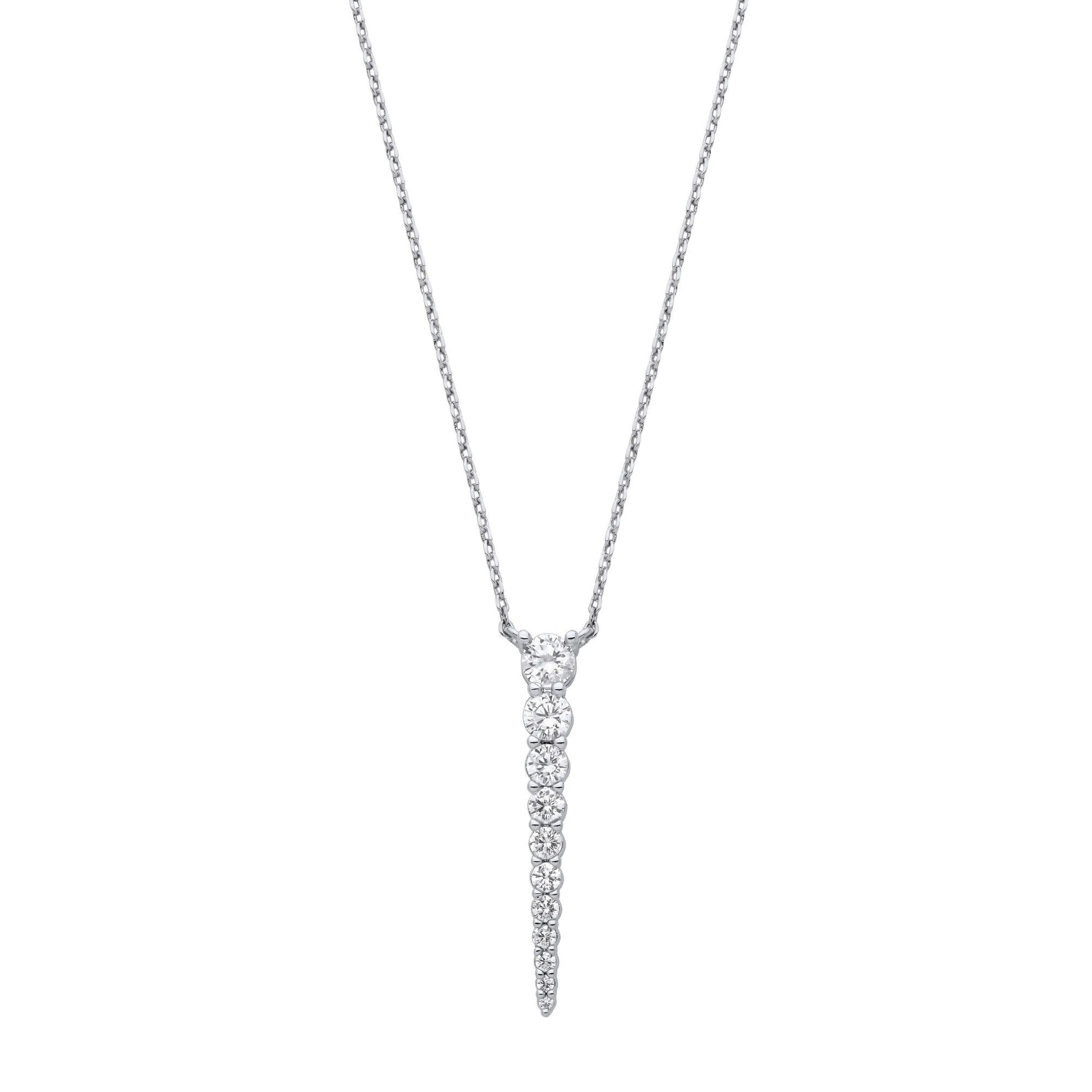 Silver  CZ Graduated 10 Stone Icicle Lavalier Necklace 16 + 2 inch - GVK464