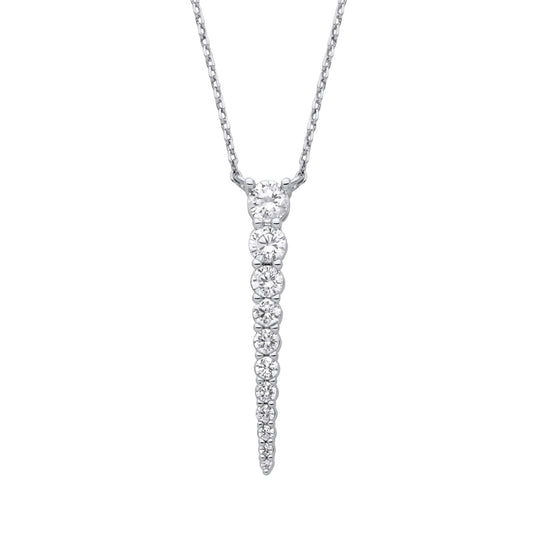 Silver CZ Graduated 10 Stone Icicle Lavalier Necklace 16 + 2 inch - GVK464