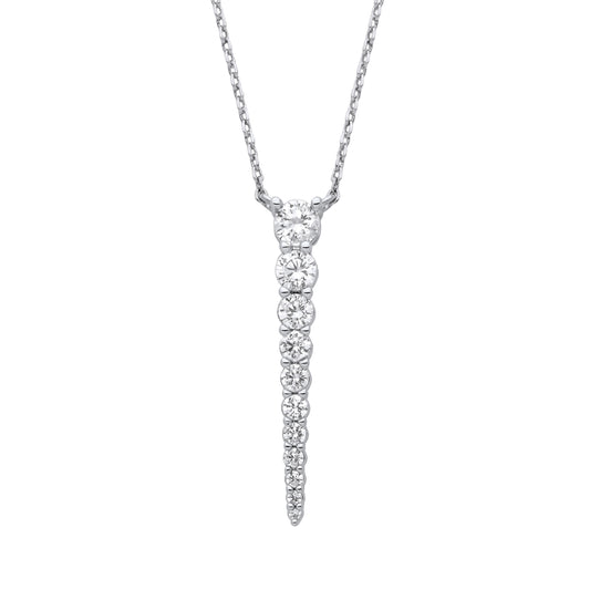 Silver  CZ Graduated 10 Stone Icicle Lavalier Necklace 16 + 2 inch - GVK464